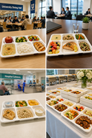 Barquette alimentaire jetable écologique compostable en bagasse de canne à sucre à six compartiments pour fêtes et traiteur