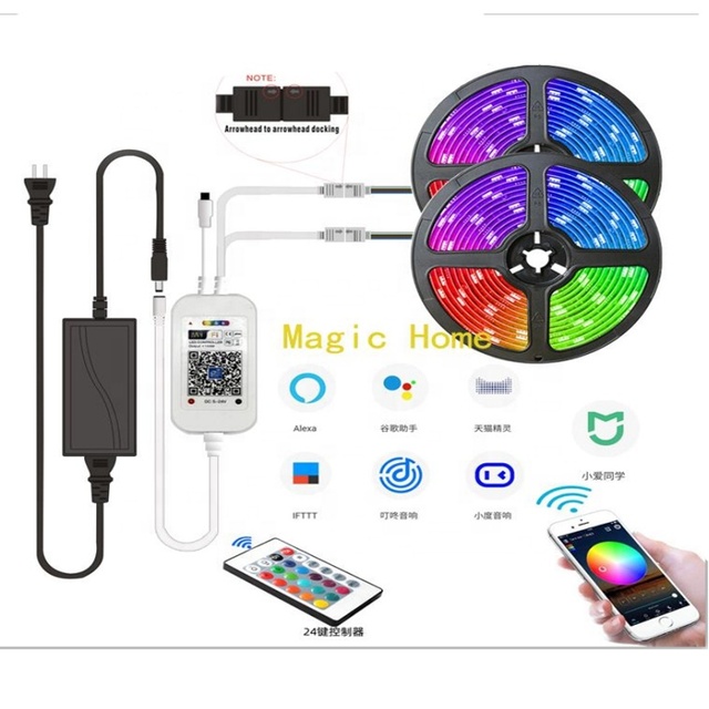 WIFI Voice Google Alexa Control DC12V 5M Copper RGB LED Strip Set with Epistar IC Landscape Lighting Cuttable Easy Installation
