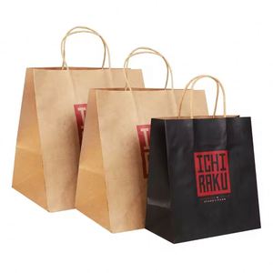 Sac en papier kraft brun personnalisé avec poignée, sac de livraison alimentaire écologique avec poignée en papier, sac à emporter pour restaurant - Product Image 2