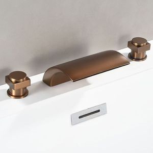 Three Hole Split Faucet 1 Inch Black Brushed Waterfall Bath Shower Faucet <b>Ceramic</b> Valve Core - Product Image 4