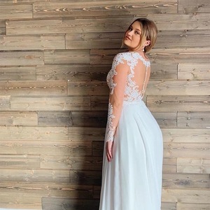 <span class=keywords><strong>Vestidos</strong></span> de novia de <span class=keywords><strong>talla</strong></span> <span class=keywords><strong>grande</strong></span>, mangas largas, gasa, encaje transparente, cuello en V, largo completo, vestido de novia blanco <span class=keywords><strong>para</strong></span> playa - Product Image 4