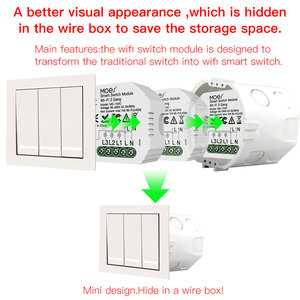 Interruptor de Luz Inteligente WiFi de 3 Canales, Módulo de 1/2 Vía, Control Remoto Inalámbrico por Aplicación Smart Life/Tuya, Compatible con Alexa y Google Home - Product Image 4
