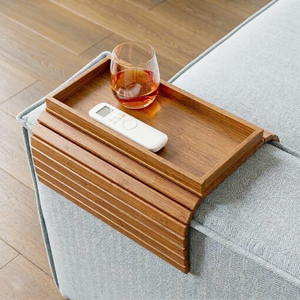 Plateau de canapé en bambou teinté Acacia avec boîte de rangement, plateau de service antidérapant en <span class=keywords><strong>feutre</strong></span>, support <span class=keywords><strong>alimentaire</strong></span> pour accoudoir de canapé pour usage domestique - Product Image 5