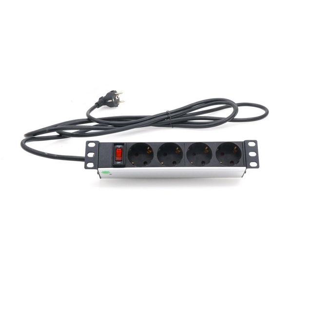 10 Inch 4-Way German Cabinet Mount Aluminum PDU Power Distribution Unit with ON/OFF Switch Silver/Black 10-16A Rated Current