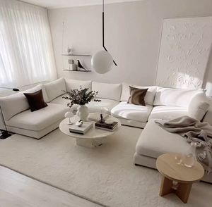 Sofá Esquinero de Tela en Color Blanco Crema, Diseño Nórdico Minimalista para Salas de Estar Pequeñas y Grandes - Product Image 5