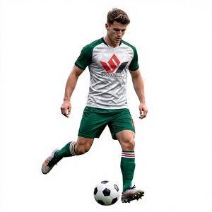 Conjunto de Camiseta de Fútbol Personalizada para Hombre, Verde y Blanco, 100% Poliéster, 460g, Impresión Digital, Manga Corta, Cuello en V, Transpirable, Secado Rápido - Product Image 1