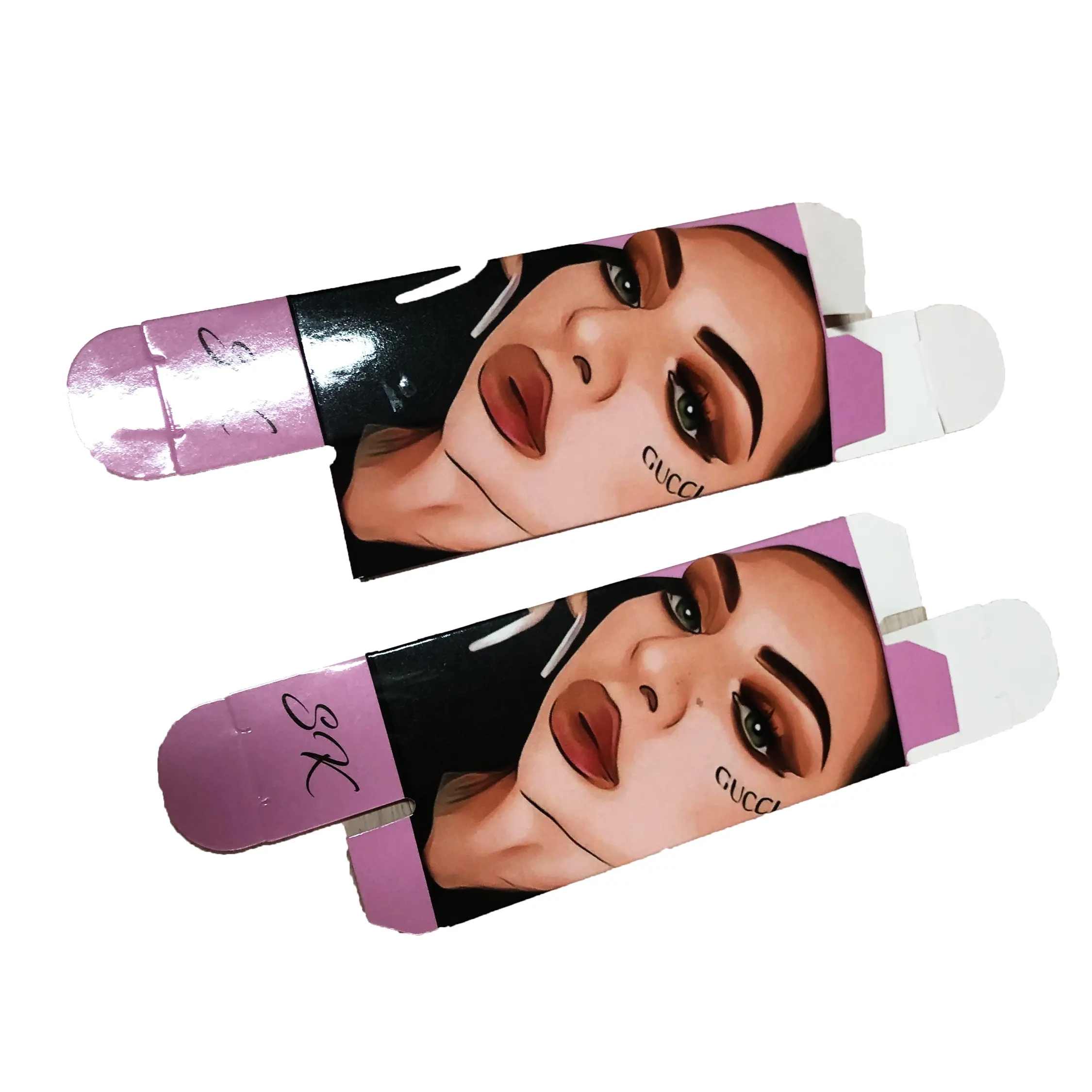 Customize elegant design hot pink print cosmetic eyelash lipgloss box lipstick tube packaging paper box