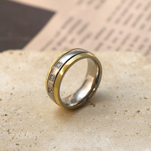 Pure <b>Titanium</b> <b>Ring</b> Geometric Shape Gold Inlay Channel Setting Women's Jewelry Everyday Wear - Product Image 1