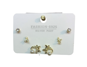 Orecchini a Perno in Argento S925 Placcato Oro con Cristalli a Forma di Stella, Set di Gioielli da Donna per Uso Quotidiano - Product Image 1