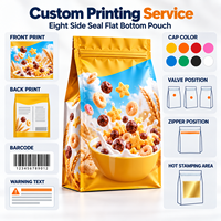 Sachets personnalisés en aluminium pour céréales, scellés sur huit côtés avec fermeture éclair, pour la vente au détail et en gros