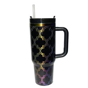 New Products Spill Proof Tumbler 40 oz Cute Cup Logo Custom Hot and Cold Tumbler Gold Plated Black Tumbler with Flip <b>Straw</b> - Product Image 1