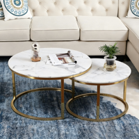 Tables basses rondes au design artistique, design double rond emboîtable, base en acier inoxydable