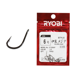 Ryobi Izu Mejina Fishing <b>Hooks</b> Size 6 <b>Black</b> High Carbon Steel Made In Japan - Product Image 1
