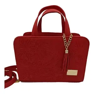 Bolso de Mano Fana Rojo de Cuero Genuino, Bolso Tote Pequeño Informal, Estilo Minimalista con Cierre de Cremallera, para Uso Diario de Mujeres - Product Image 4