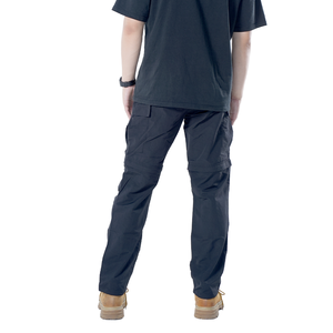 Pantalon de travail pour homme bleu foncé, taille mi-haute, plusieurs poches, en toile respirante, fermeture éclair, coupe droite - Product Image 4