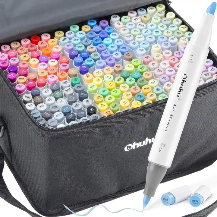 ohuhu 216-color alcohol arte marcadores establecer pincel de doble punta y  marcador de boceto