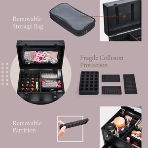 Professional Rolling <b>Makeup</b> <b>Case</b> with Drawers Large Cosmetic Train <b>Case</b> Organizer Nail Travel <b>Case</b> with <b>Makeup</b> Pouch - Product Image 2