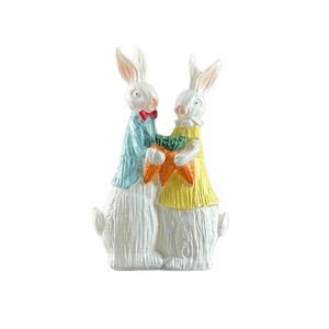 Figura de resina de pareja de conejitos de Pascua, forma de animal, decoración para el hogar, adorno de escritorio, regalo artesanal artístico - Product Image 5