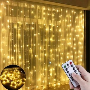 Tira de Luces LED para Cortina, 100 LED, Alimentación USB, Control Remoto, Brillo Ajustable, Decoraciones Navideñas, Cielo Estrellado - Product Image 1