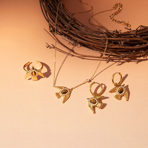 ชุดเครื่องประดับรูปนกบิน สแตนเลสสตีล ประดับพลอยตาเสือ รูปทรงสัตว์ ของขวัญสำหรับผู้หญิง - Product Image 4