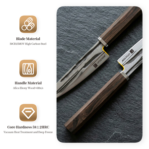 Coltello da Cucina Premium Stile Giapponese 5 Pollici in Acciaio ad Alto Carbonio 50Cr15MoV con Manico Ottagonale in Ebano - Product Image 2