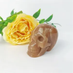 Hand Carved Natural Stone Beautiful Shinning Golden Sunstone Crystal Skulls For Decoration And Souvenirs