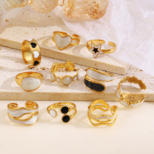 JZ057 Adjustable <b>Open</b> <b>Ring</b> for Women Heart Enamel Stainless Steel Minimalist Fashion Statement Vintage Style Stackable Wholesale - Product Image 1
