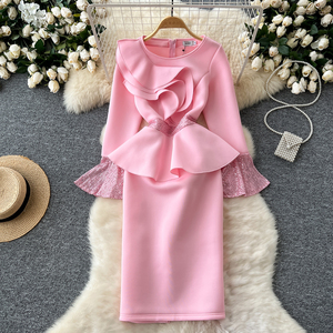 Plus Size <strong>Tunic</strong> Casual Midi <strong>Dress</strong> for Women Patchwork Embroidery Ruffled <strong>Sequined</strong> Lace - Product Image 1