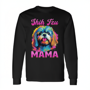 Camiseta de Manga Larga Shih Tzu Mama, Algodón, Impresión Digital, Informal, para Adultos, Todas las Temporadas, Diseño de Raza de Perro - Product Image 2