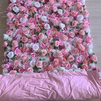 Rojo Blanco 3D Enrollado Tela Flor artificial Panel de pared Seda Peonía Rosa Flores Pared Telón de fondo para la decoración de la boda