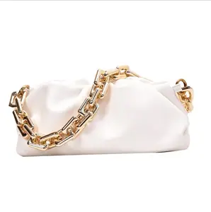 2024 Design Fashion Genuine Cowhide Leather Candy Color Thick Chain Luxury Cloud Bags Handbag Dumpling Bags For Women Female
