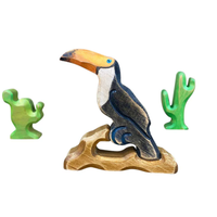 Jouet en bois sculpté en forme de toucan, décoration animale créative en bois