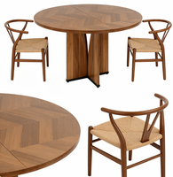 Table à manger ronde extensible moderne en noyer italien, plateau en parquet géométrique avec base en bois massif pour la maison ou l'hôtel