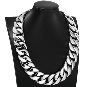 Toptan 18K altın kalın küba zincir bağlantı kolye erkekler için 32MM büyük ağır cilalı 316L paslanmaz çelik sahip zirkon ana - Product Image 6