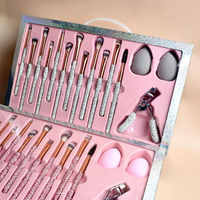 Bestseller – Ensemble de 22 pinceaux de maquillage à manche en bois orné de diamants, poils en nylon, avec bandeau et recourbe-cils