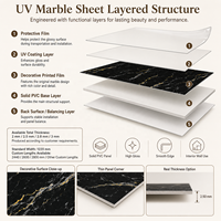 Panneau mural en PVC brillant imperméable aux UV MORLENX, marbre noir avec bordure dorée, pour les bureaux de direction et les murs décoratifs de salles de bain