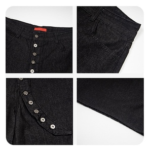 Pantalones Vaqueros Casuales de Hombre, Estilo Retro Americano, Diseño Irregular con Botones Inclinados, Tendencia Nacional - Product Image 4