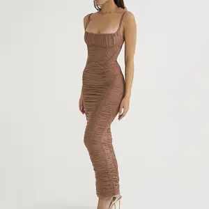 Strap Dress Summer Women 2023 European and American Style Sexy Spice Girl Backless Skinny Style Pleated Long Dress