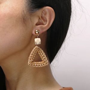 2019 Venta caliente de madera Triangular tejido marrón café color de protección del medio ambiente pendientes - Product Image 5