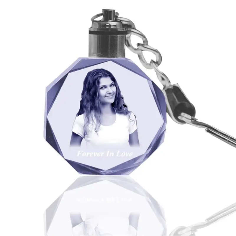 factory wholesale Personalized photo frame led keychains custom logo crystal glass heart keyring with led light