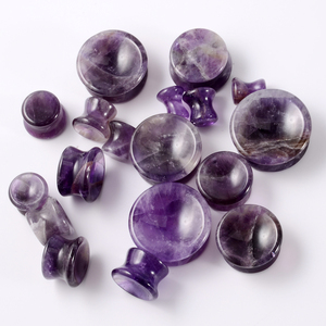 <strong>Set</strong> of 90 Organic Natural Amethyst Cat Eye Concave <strong>Ear</strong> <strong>Plug</strong> Double Flare 6mm Solid <strong>Ear</strong> Gauge Body Jewelry <strong>Piercing</strong> - Product Image 1