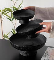 Plateau à fruits sur pied en verre noir à motif solide, design haut de gamme, luxe léger, vintage et minimaliste
