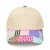 Casquette de baseball 5 panneaux en coton, vente en gros, patchwork coloré, bordure en corde, snapback, esthétique vintage, prête à l'emploi pour l'extérieur