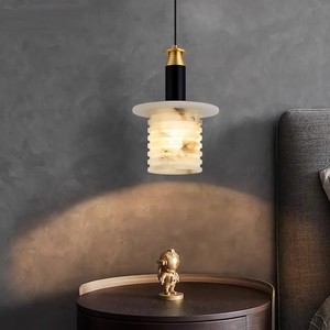 Chinese Style Natural Marble Pendant <b>Light</b> YS006 Round LED Warm <b>Light</b> Bedroom Hotel Restaurant Bar Counter Single Head - Product Image 2