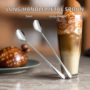 Modern Mirror Stainless Steel Ice Cream Scoop & Cocktail Stir <b>Spoons</b> with Long Handle Silver Plated for Giveaways - Product Image 2