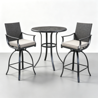 Ensemble de meubles de bar d'extérieur en rotin PE, tabourets de bar pivotants, table de bar ronde en métal, coussins d'assise haute densité