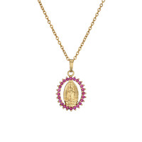 Collier pendentif Vierge Marie multicolore bleu plaqué or avec halo ovale en zircon cubique, bijoux religieux catholiques pour femmes, cadeau d'église
