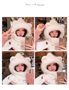 Ensemble de gants d'hiver Ruizi 2026 pour femmes, mignons, doux, en peluche épaisse, chauds, longs, <span class=keywords><strong>avec</strong></span> écharpe à capuche et mitaines - Product Image 2