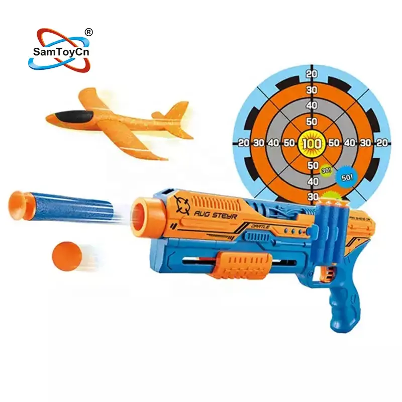 SamToy Outdoor 5 in 1 Throwing Foam Gliders Pistol Toy Gun Soft Bullet Airsoft Pistol Airplane Launcher Toy for Kids