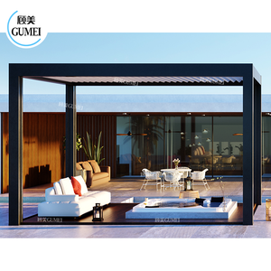 Pérgola Metálica Moderna para Jardín con Motor, Impermeable, con Techo de Láminas Ajustables Eléctricamente, Pérgola de Aluminio y Carpas con Luz LED - Product Image 1